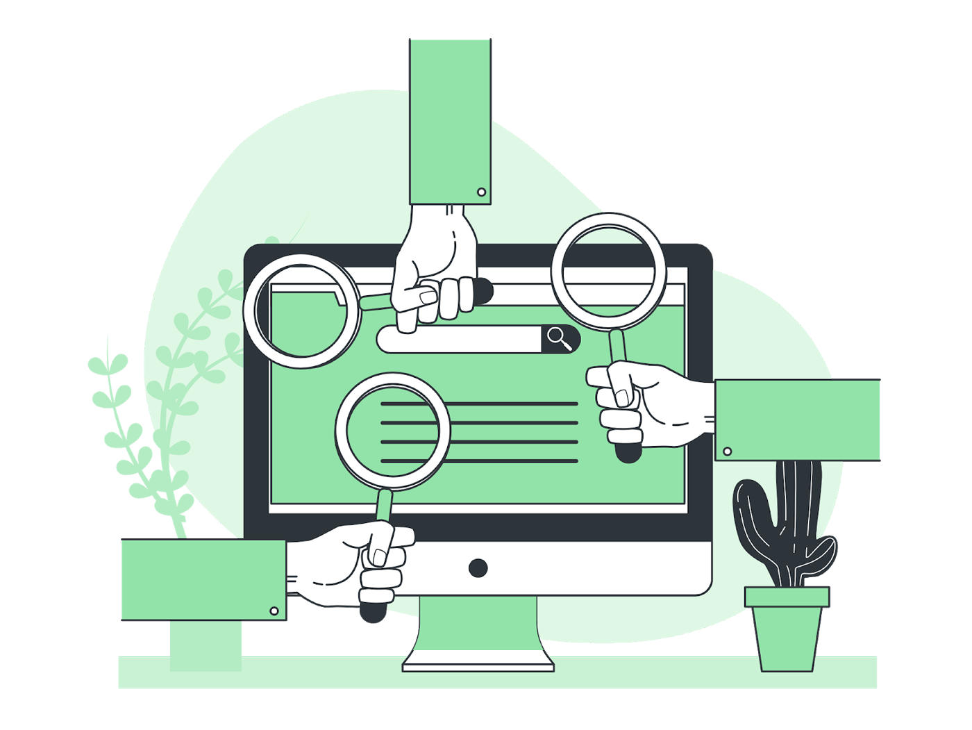 Website lead generation audit illustration showing search optimisation, user journey review, and conversion improvements on desktop screen